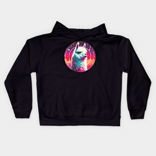 Funny colorful abstract cosmic doodle llama Kids Hoodie